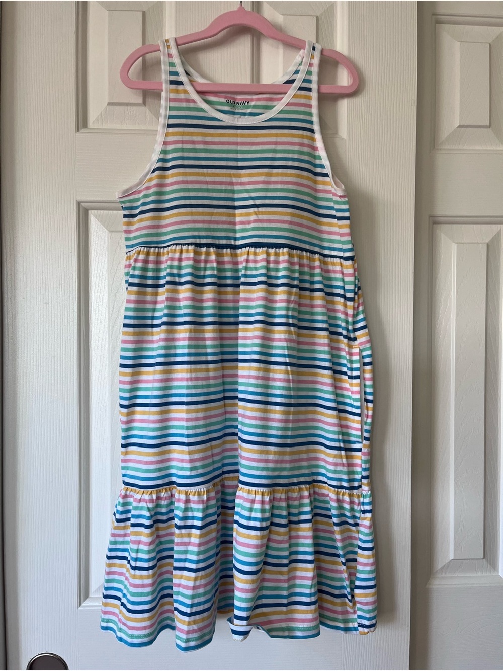 Old Navy Girls White Dress with Rainbow Stripes, XL (14-16)